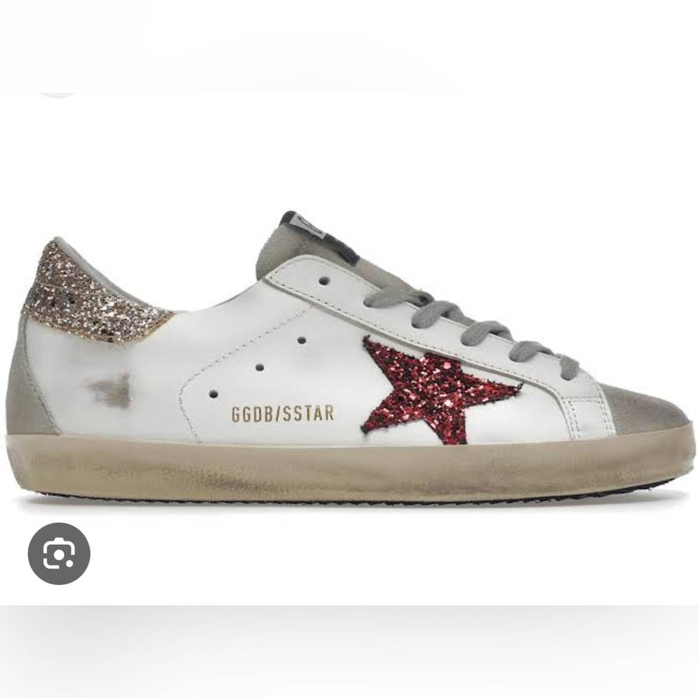 Golden Goose White leather  Sneakers with Glitter Red Star